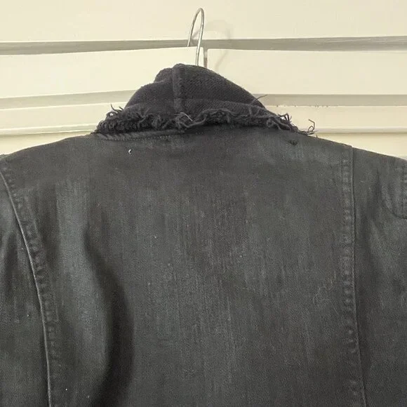Free People Drape Front Coated Moto Jacket 2 black denim - Picture 10 of 14